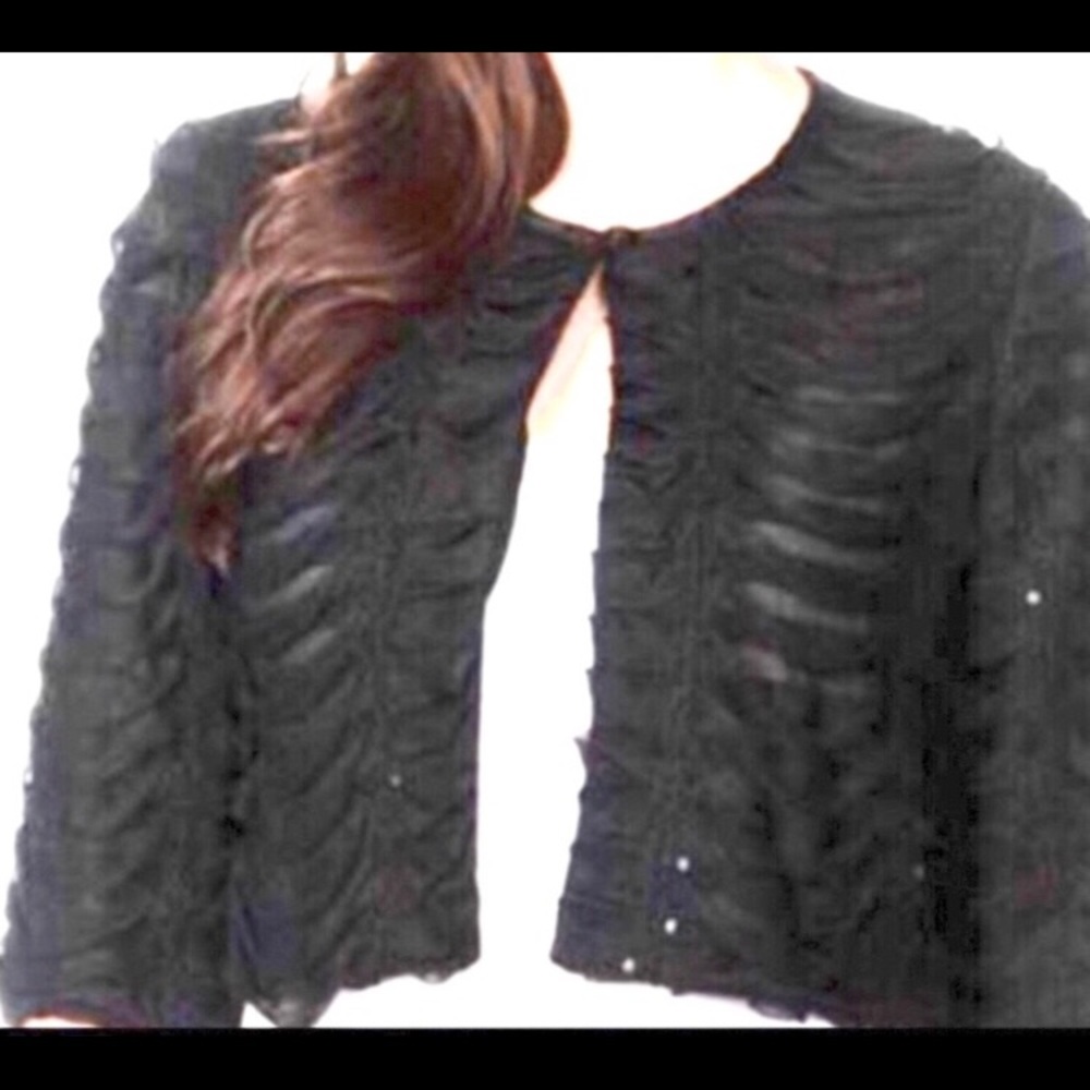 R & M Richards Black Sheer Draped Shrug Size S